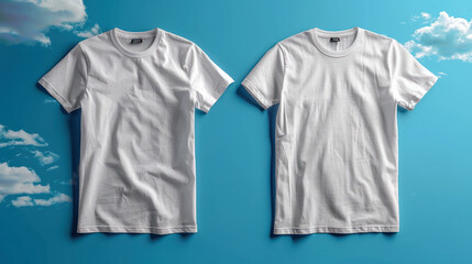 Two White T-Shirts on Blue Background With Clouds