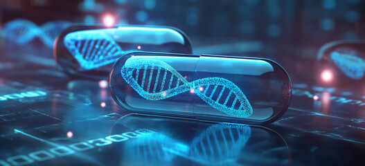Cybernetic Pills with Digital DNA Data Concept