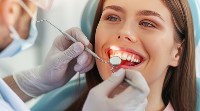 Woman Having Her Teeth Checked by Dentist
