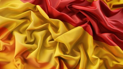 Wavy Spanish flag. fabric texture background - obrazy, fototapety, plakaty