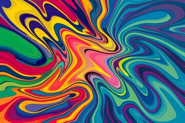 Vivid abstract painting featuring fluid acrylic waves with grunge texture