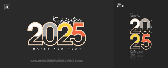 Classic Happy New Year 2025 design. With unique and newest numbers. Simple with modern colors. Vector premium design for greetings, posters, banners and social media posts.