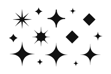 Fotobehang Vector set of different black sparkles icons. Collection of star sparkles symbol. Design on white background © mobarok8888