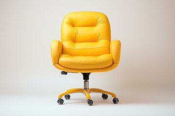 Adjustable Office yellow chair. Wheel furniture. Generate Ai