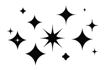 Vector set of different black sparkles icons. Collection of star sparkles symbol. Design on white background - obrazy, fototapety, plakaty