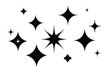 Foto op Plexiglas Vector set of different black sparkles icons. Collection of star sparkles symbol. Design on white background © mobarok8888