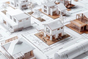 Fototapeta na wymiar 3D Rendered Residential Houses Under Construction with Modern Design