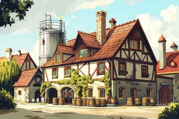 Quaint European Village with Half-Timbered Houses and Cobblestone Streets