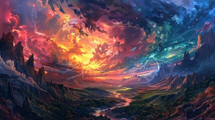 Spectacular Sunset Over the Mountains Generative AI