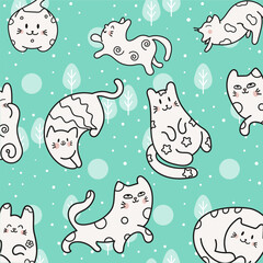 Fototapeta premium Kawaii Cats vector illustration Smiling Kitty, cute and round-faced cat