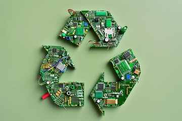 Innovative Recycling Symbol Constructed from Computer Parts