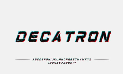 Decatron Vector Illustration Future Glitch Cyber Font. High Technology Typography.