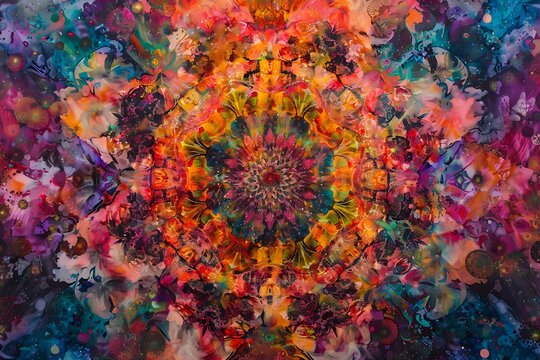 : A mesmerizing, abstract kaleidoscope of cascading colors and shapes, inviting the observer to embark on an enchanting journey.