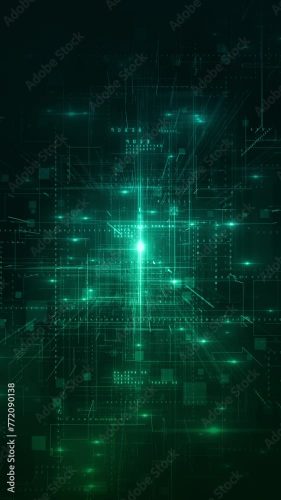 Poster green futuristic computer circuitry abstract, high tech green circuitry with dynamic light effects, 