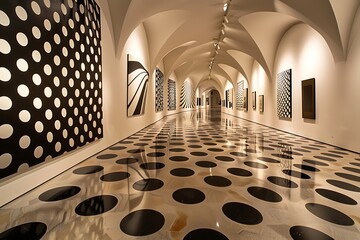 : A modern art gallery with a bold design and a repeating pattern