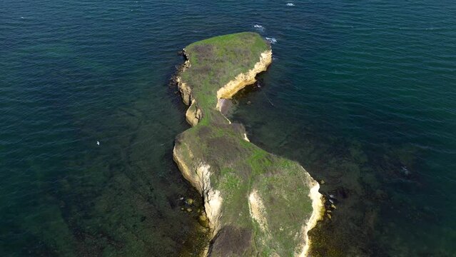 Aerial view of a stunning green rocky beach on Black sea