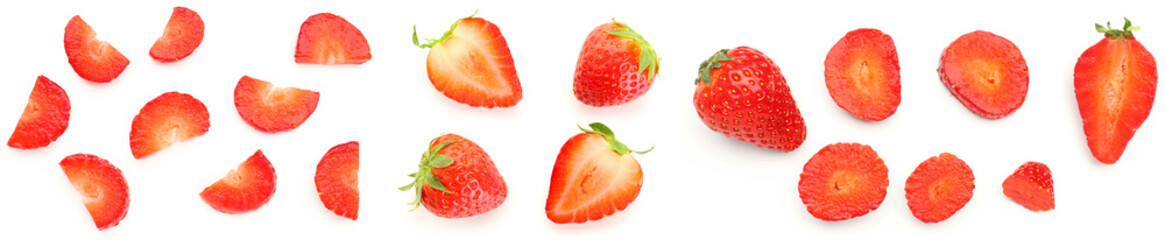 Set of ripe strawberry on white background