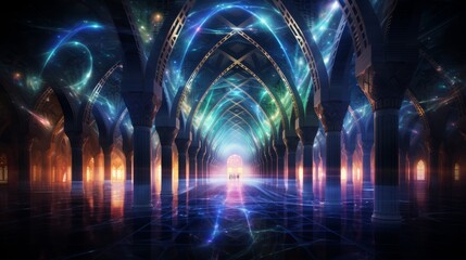 Neon Noir Holographic Sound Waves in a Cosmic mosque
