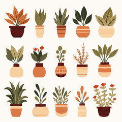 Vector set of various plants in vases clip arts. Collection of flowers in pots for home decoration. Greenery in vessels. Natural design elements for stickers, icons, hobby articles - 772094561