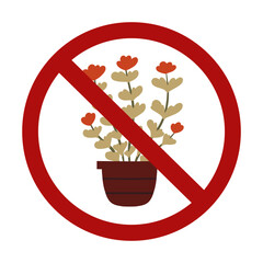 Vector prohibition sign with a geranium in a pot isolated from the background. Growing flowers in pots is forbidden. The danger of extinction of rare flowers - 772095192