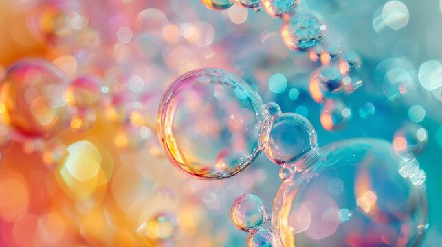 A colorful image of many small bubbles floating in the air. The bubbles are of different sizes and colors, creating a vibrant and lively atmosphere. Concept of joy and playfulness