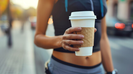 Fitness enthusiast holding a takeout coffee cup
