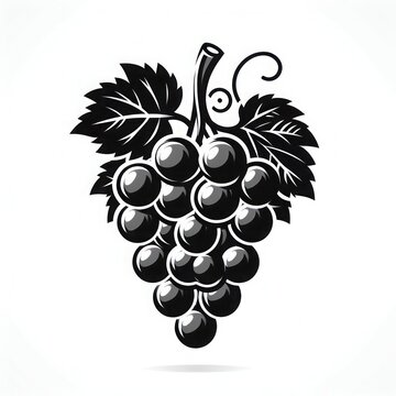 Silhouette icon of Bunch of grapes with leaf vector illustration, isolated over on white background