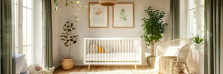 Babys First Room: A Cozy Nursery with a Modern Crib and Soft Decor, Crafting a Peaceful and Safe Haven for the Newest Family Member - obrazy, fototapety, plakaty
