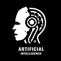 Humanoid robot, logo, symbol on a dark background. - 772096399