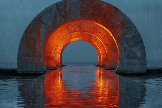 Twilight Mirage: Abstract Arches on a Reflective Sea