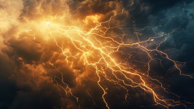yellow lightning strike, 3d illustration