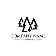Pine tree line art logo design template