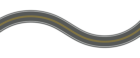 Straight and winding road road. Seamless asphalt roads template. Highway or roadway background. Vector illustration. Seamless highway marking Isolated on background. - obrazy, fototapety, plakaty
