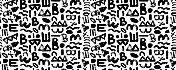 Brush curly lines seamless pattern. Scribble brush strokes vector background. Hand drawn marker scribbles, curved lines. Black pencil sketches. Squiggles and daubs. - obrazy, fototapety, plakaty