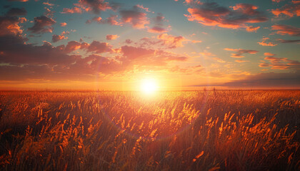 Beautiful sunset view in padi field. Nature beauty concept.