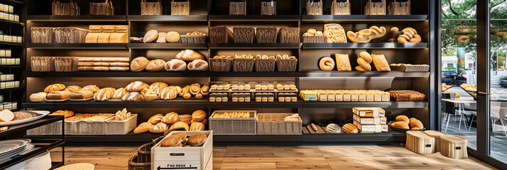 Charming Bakery Displaying an Array of Fresh, Artisanal Baked Goods, Inviting Customers with a Warm, Welcoming Atmosphere - obrazy, fototapety, plakaty