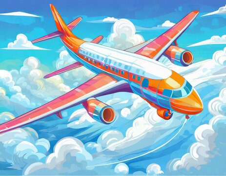 vector illustration of an airplane soaring through the clouds, capturing the essence of travel and adventure in a sleek and modern design