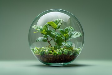 An environmental protection dome protects a plant. Modern illustration of a futuristic sprout.