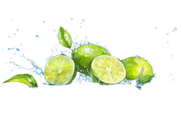 
illustration of fresh lime fruit with water splash on white background on white background.
