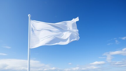 White Flag Waving in a Serene Blue Sky