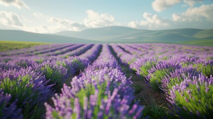 background landscape.  view of the mountains and lavender field.  place for text.