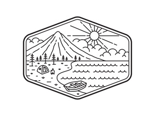 natural scenery in the frame line art illustration