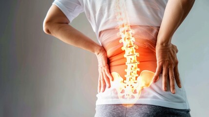 highlighted female spine back pain - obrazy, fototapety, plakaty