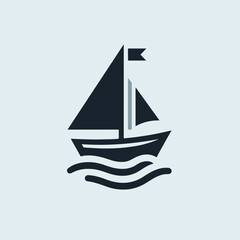 sailing boat as a simple single icon logo vector illustration, isolated on background