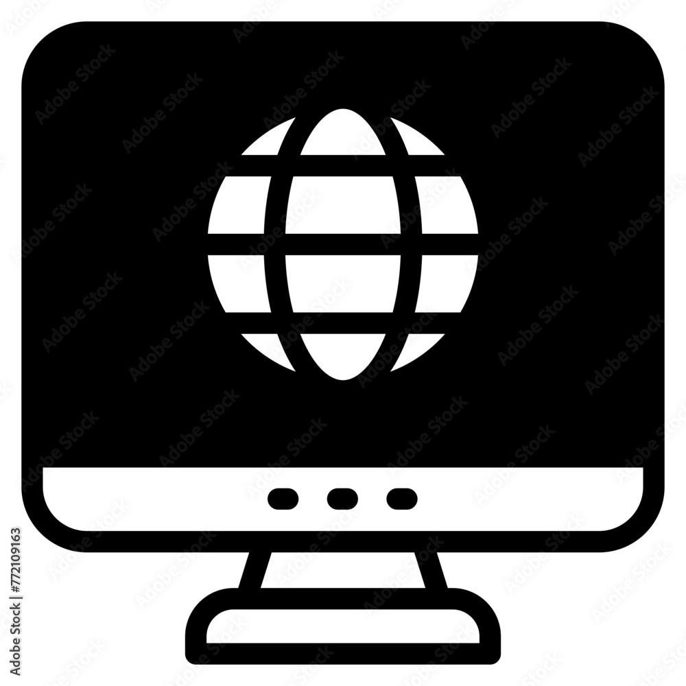 Poster global connection, computer with globe icon vector