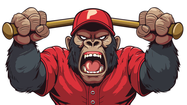 A cartoon baseball player gorilla looking angry