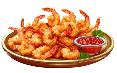 Piled High Crispy Fried Shrimp on transparent background.