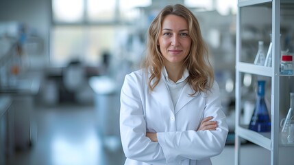 Fototapeta premium Woman Scientists Portrait in Lab Coat Laboratory Setting, Woman, scientists, portrait, lab coat, laboratory, stock photo