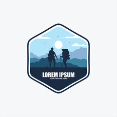 Modern brush lettering of Hiking with silhouette of climber