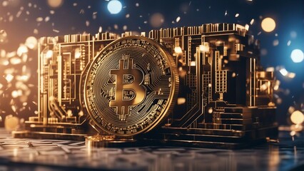 Generative AI. World of bitcoin, crypto world, Bitcoin ruling the town, king of city, Crypto king, Best crypto to buy, Crypto skyline, Bull run, Bear run.